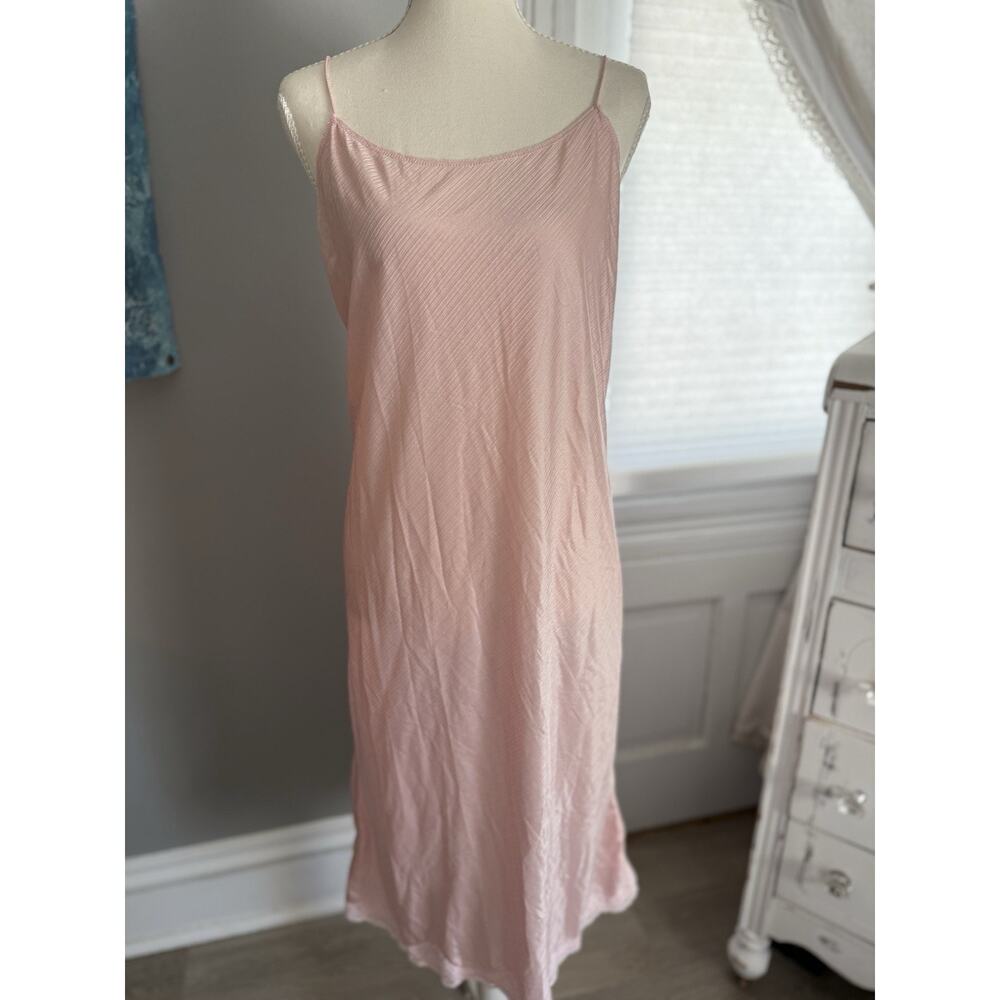 Vintage Pink Satin Full Length Slip Nightgown Dress Bias Cut S/M